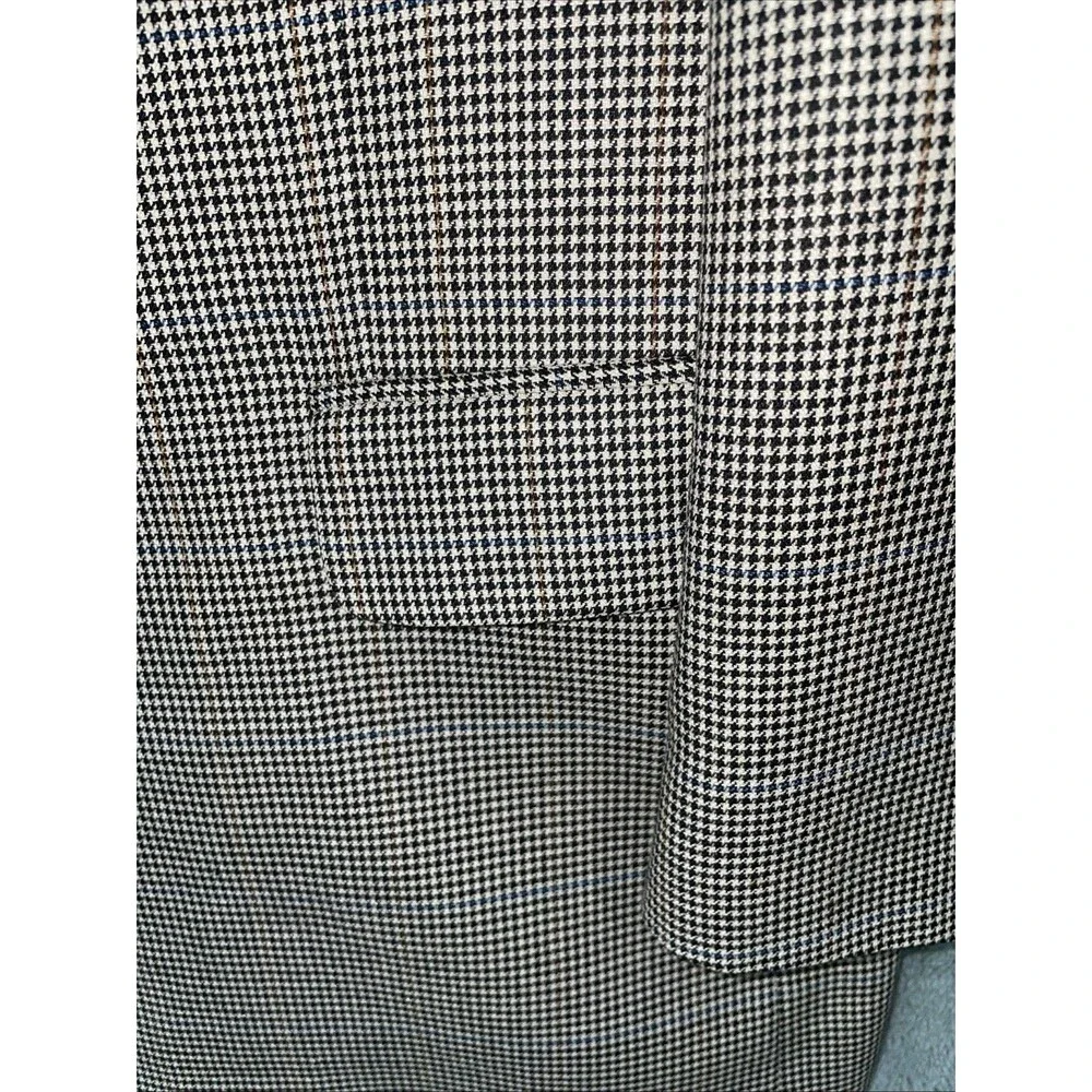 Jos A Banks Blazer Mens 44R‎ Black Silk Wool Houndstooth Plaid Buttons Career